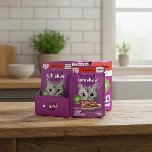 Whiskas ração úmida para gatos carne ao molho 85gr com kit de 20 sachês