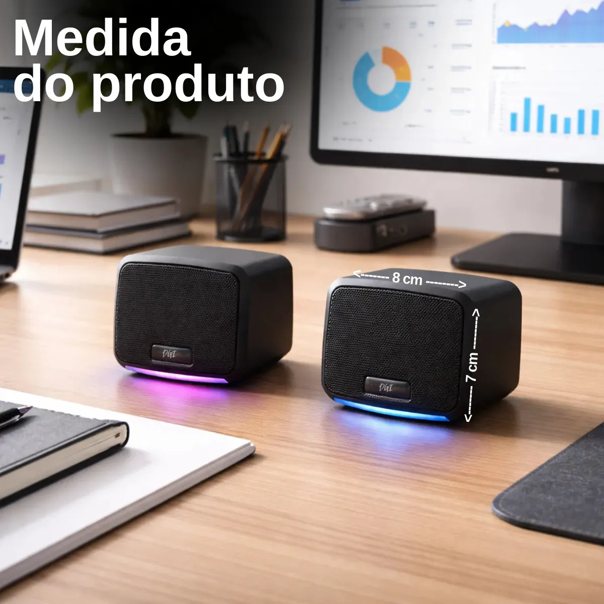 Caixa Caixinha De Som 10w Led Rgb Para Computador Gamer Pc Notebook Projetor Potente Subwoofer Portátil Alta Qualidade Usb P2 Cor Preto Digital Informática