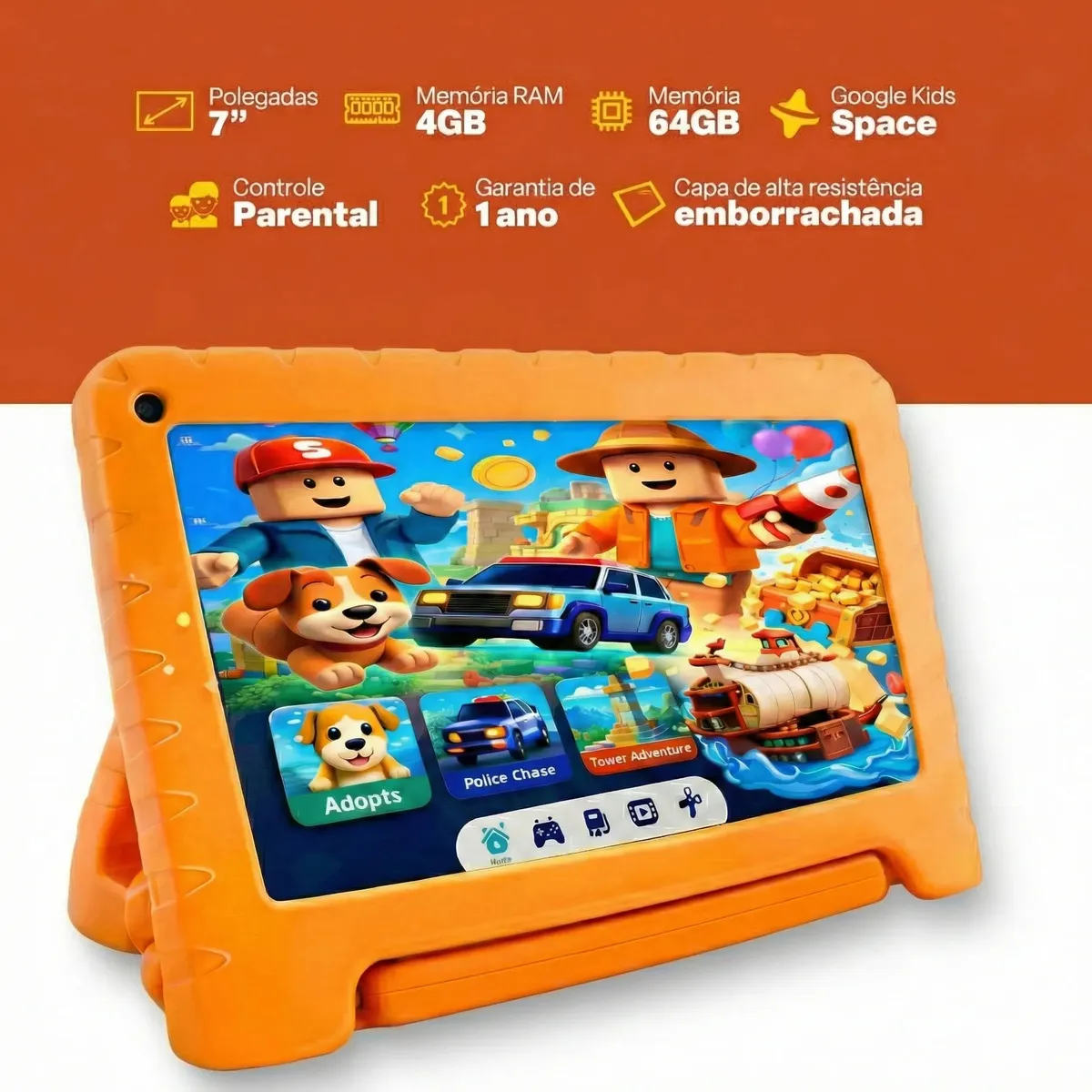 Tablet Infantil Criança Memoria 64gb Android 13 Tela Capinha Emborrachada Resistente Wi-fi Câmera Frontal Carregador Usb-c, Educativo, Jogos Estudar - MI100