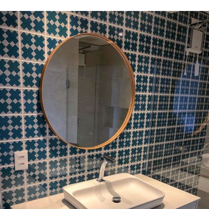 Espelho redondo madeira 120cm.