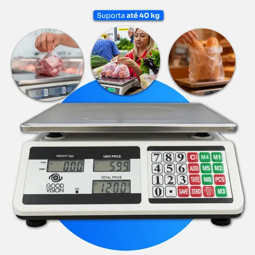 Balança Comercial Digital Eletrônica Com Plataforma De Aço Mercados Varejão Comercio Loja Feira Comerciante Com Ate 40kg De Precisão Cor Preto E Branco