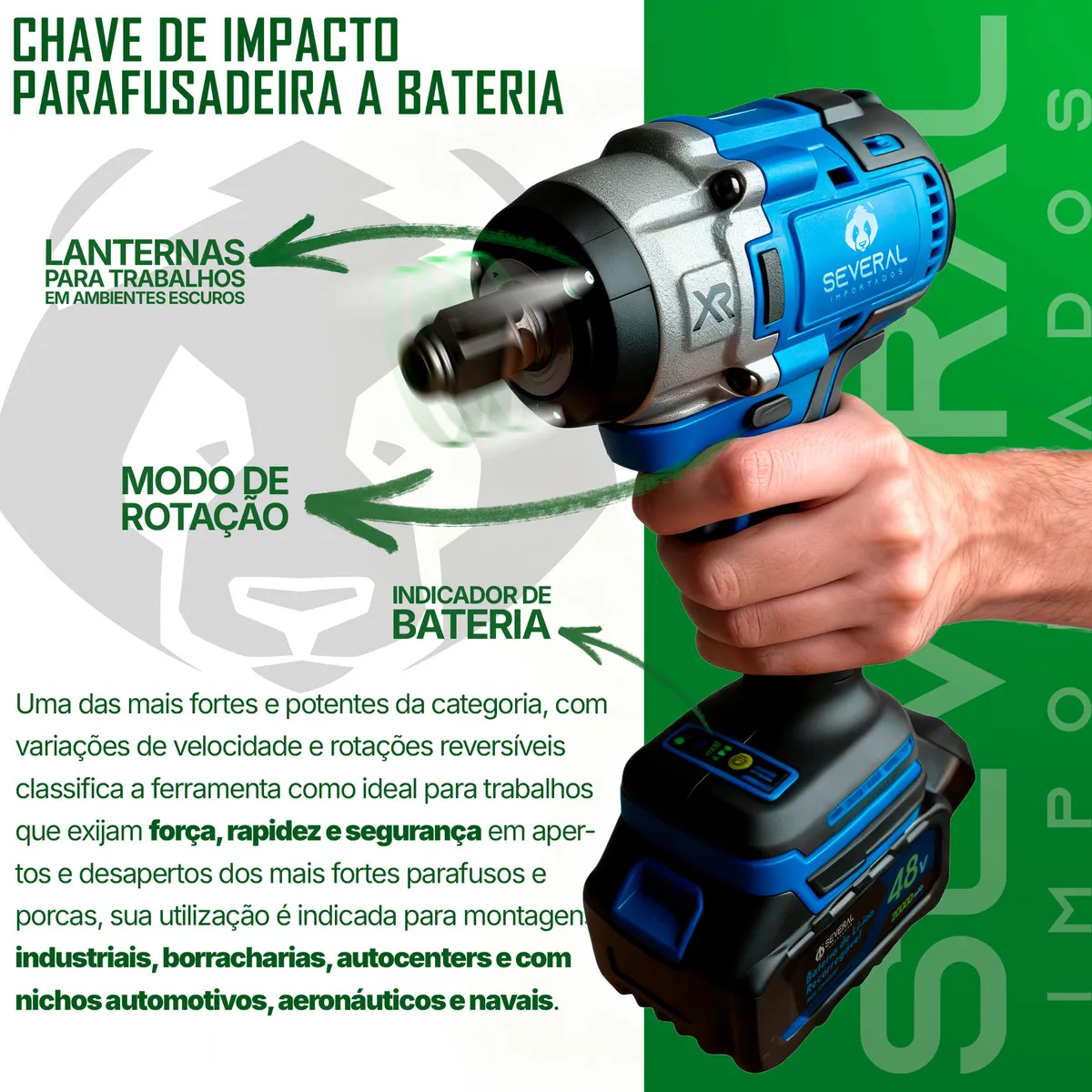 Chave De Impacto Parafusadeira Furadeira Recarregável 48v Azul Several Importados 2000mah