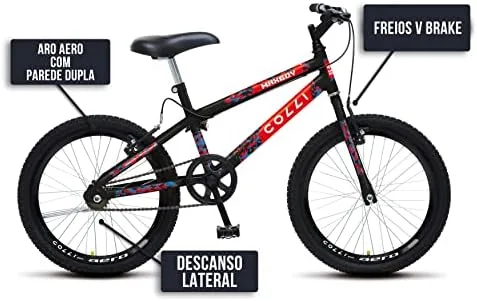 Colli Bike, Bicicleta Max Boy, Aro 20 Aero 36 Raias, freios V-Brake Dianteiro e Traseiro, Suporte de guidão Down Hill