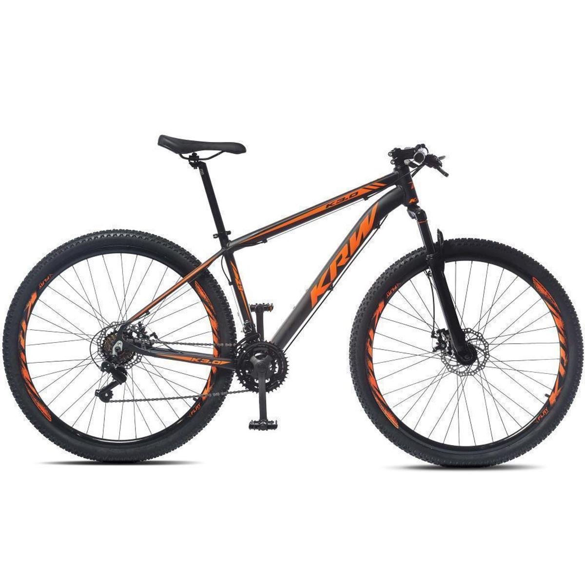 Bicicleta aro 29 KRW Alumínio 24 Vel Marchas Freio a Disco Suspensão dianteira Mountain Bike X32 - Preto+Laranja
