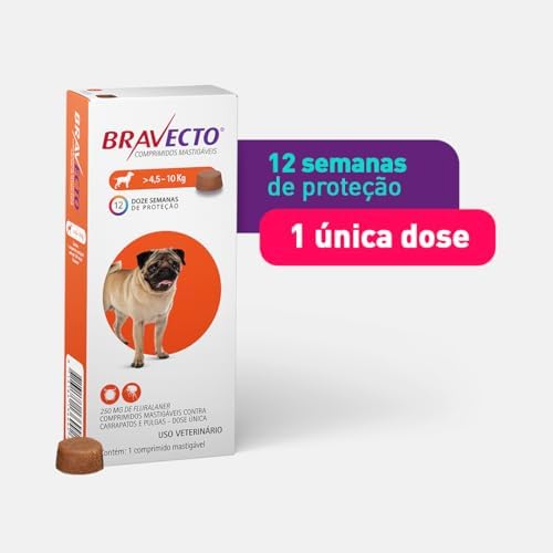 Bravecto® Cães 250mg - Antipulgas e Carrapatos - Cães de 4,5 a 10kg - 1 Comp. Mastigável - MSD Saúde Animal