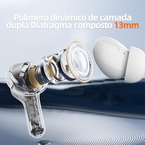 Fone de Ouvido Sem Fio Bluetooth, 40H de Reprodução com Display LED, Intra-Auricular, Cancelamento de Ruído, IPX5, 3 Tamanhos Tampões Ouvido Intercambiáveis, Som Estéreo (Branco)