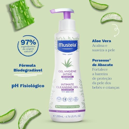 Mustela Gel Higiene Áreas Delicadas 200ml - Sabonete líquido área íntima dos Bebês e Crianças - com 97% de ingredientes de origem natural e pH fisiológico - Mustela Bebê e Criança
