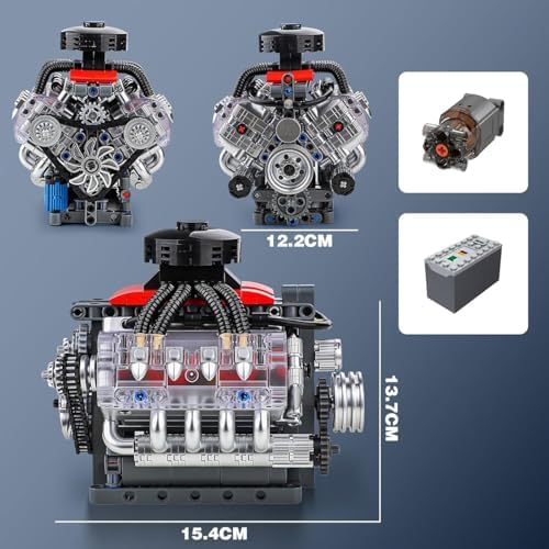 Blocos de Montar Construção Motor V8 - Modelo Funcional, Presente para Entusiastas de Engenharia Automotiva (14+)
