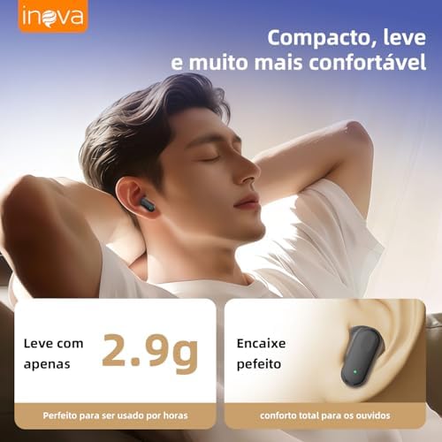 INAVA Fone de Ouvido Bluetooth 6.0 com 50h de Bateria: Driver 12mm com Bass Intenso, Projetado para Dormir de Lado e Conforto em Ouvidos Pequenos, Ideal para Sono e Academia (Preto)