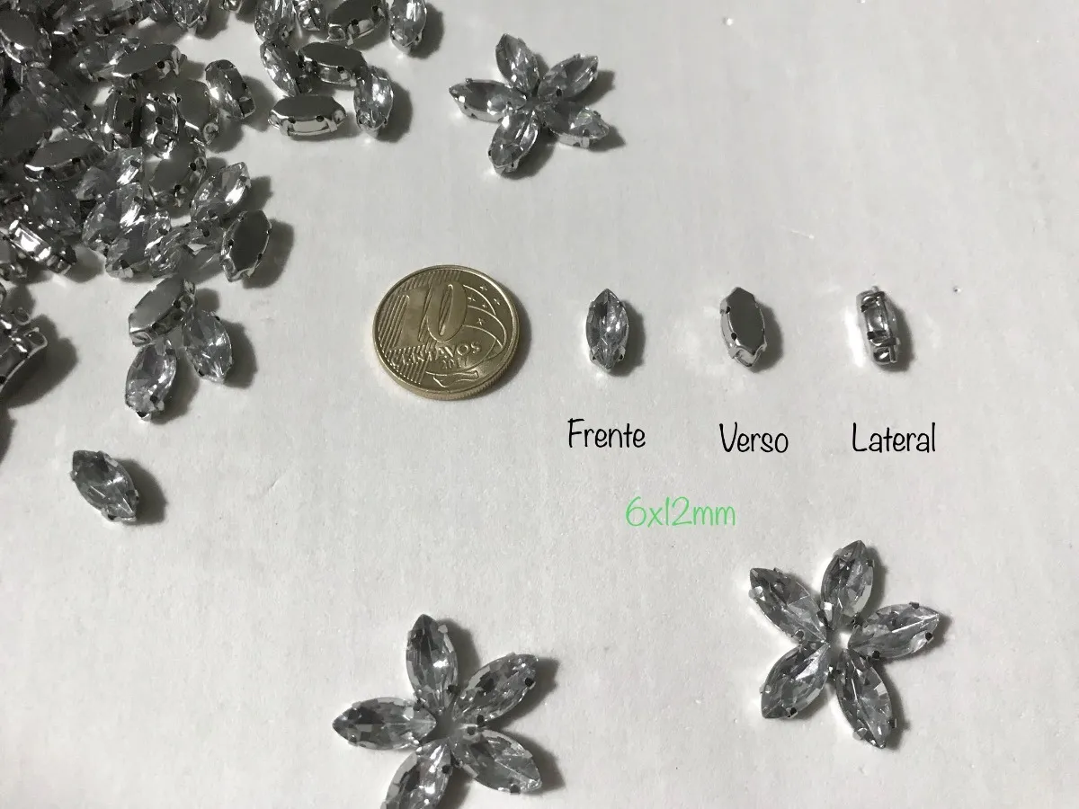 Strass Engrampado Caixa Metal Navete Arroz 6x12mm 50 Peças