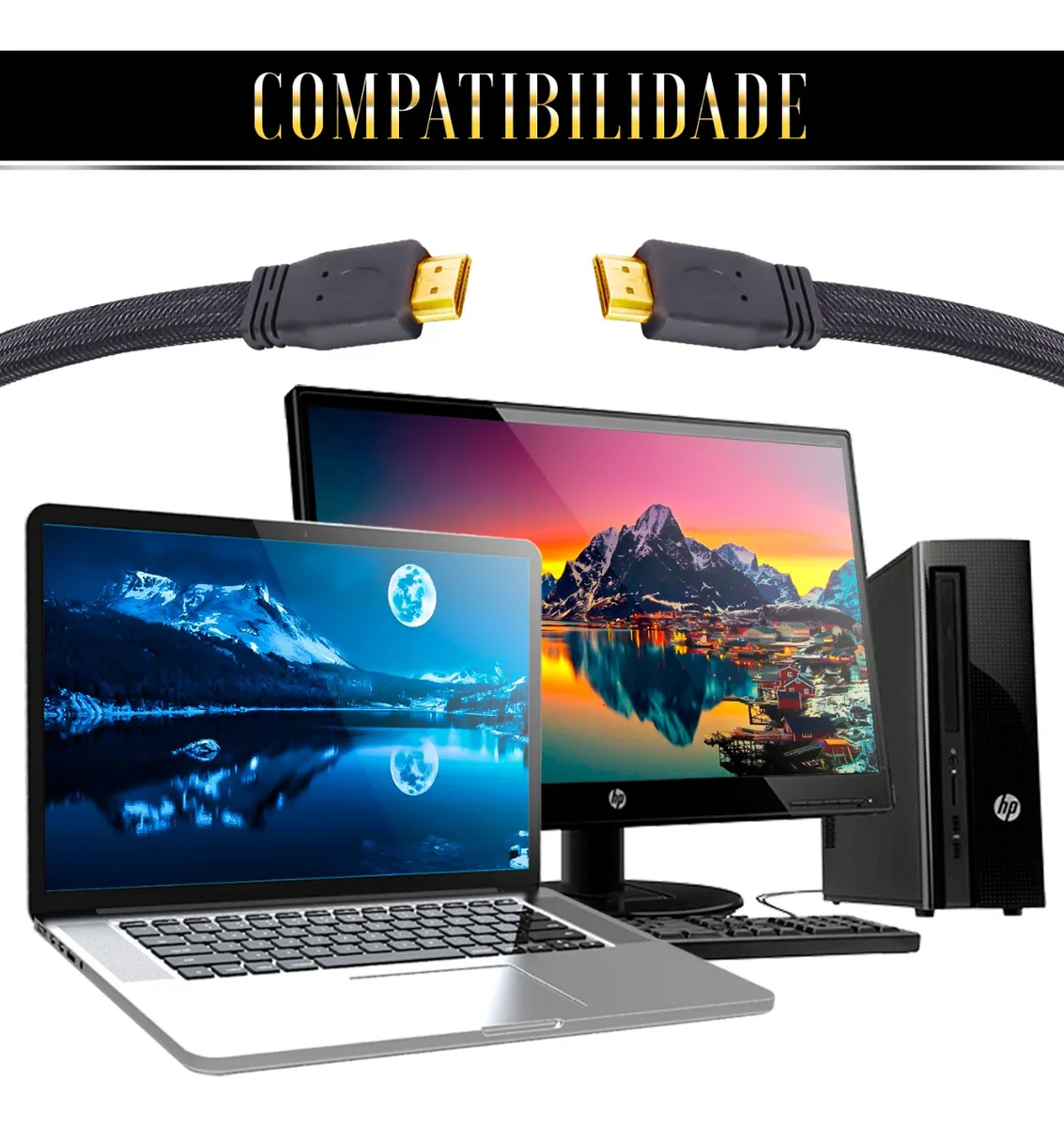 Cabo Hdmi 10 Metros 10m Flat Knup Ultra Hd 4k Nylon Ouro 24k