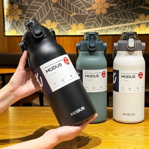 MODUS Garrafa Térmica De Grande Capacidade Em Aço Inoxidável Com Canudo 1700ML (Preto)