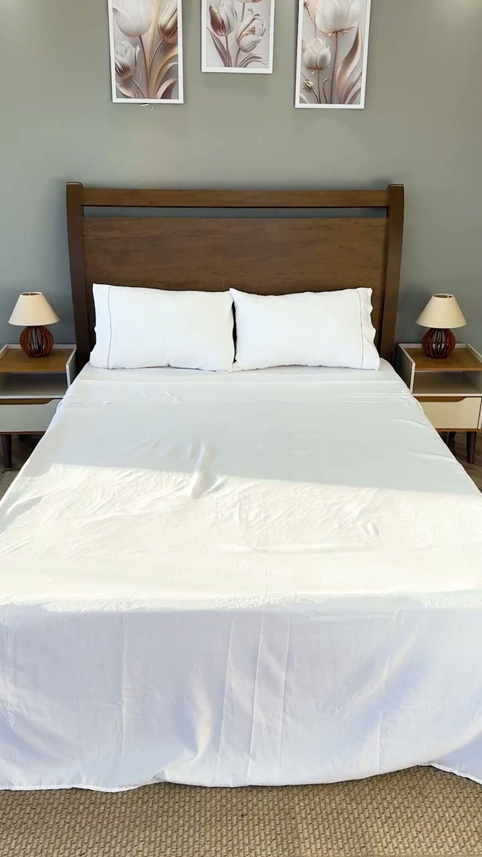 Kit Jogo De Cama Queen 4 Peças Percal 400 Fios Fronha E Elástico Toque Macio Confortável Hotel Cor Branco Premium