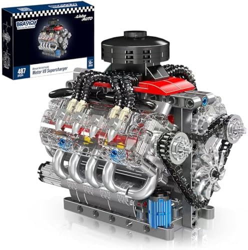 Blocos de Montar Construção Motor V8 - Modelo Funcional, Presente para Entusiastas de Engenharia Automotiva (14+)