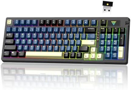 Hivento Teclado Mecânico, 2.4GHz/USB-C/BT5.0, Retroiluminação RGB,Teclado Sem Fio Hot-Swappable com Botões, Bateria 4000mAh, Teclas PBT, Interruptores Vermelhos