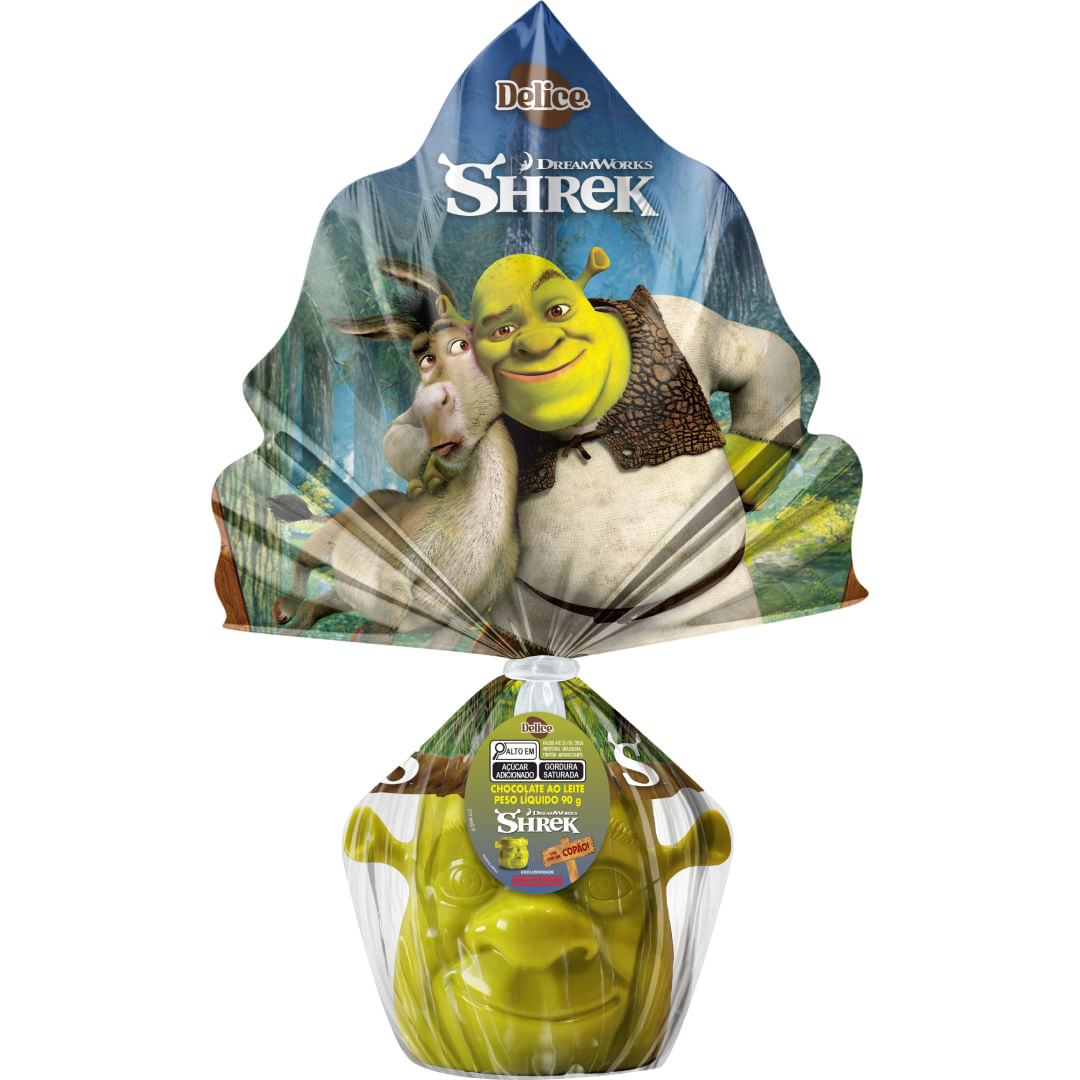 Ovo de Páscoa Delice Shrek Infantil Chocolate ao Leite 90g com Copão 3D de Brinde