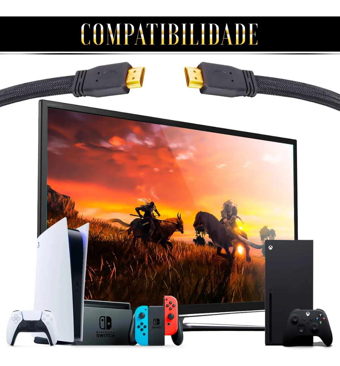 Cabo Hdmi 10 Metros 10m Flat Knup Ultra Hd 4k Nylon Ouro 24k