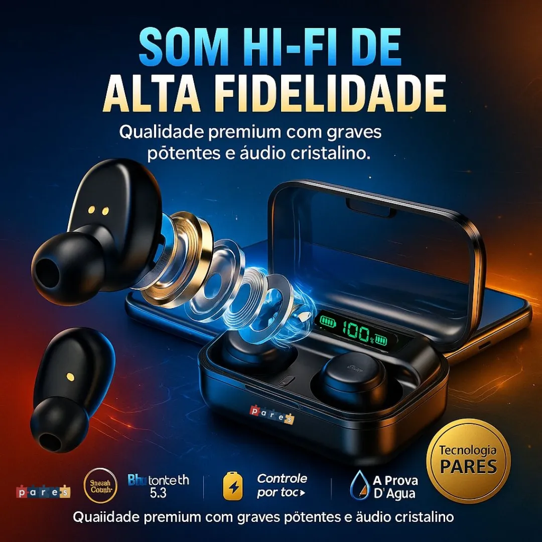 Fone De Ouvido Sem Fio Bluetooth F9-5 Pares Som Imersivo Powerbank Moderno Bateria Longa Duração Academia Compativel Com Todos Celulares
