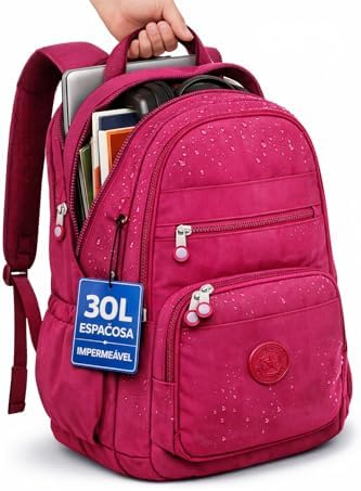 Mochila Grande 30L Nylon Impermeável Feminina Masculina Escolar Juvenil Notebook 15" — Mochila Preta Resistente com Múltiplos Bolsos, Leve, Casual e Reforçada para Escola e Viagens
