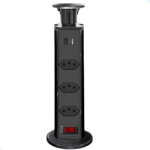 Torre De Tomadas Multiplug com 3 tomadas Usb + Usb C de Embutir Mesa Bancada escritorio (PRETA)