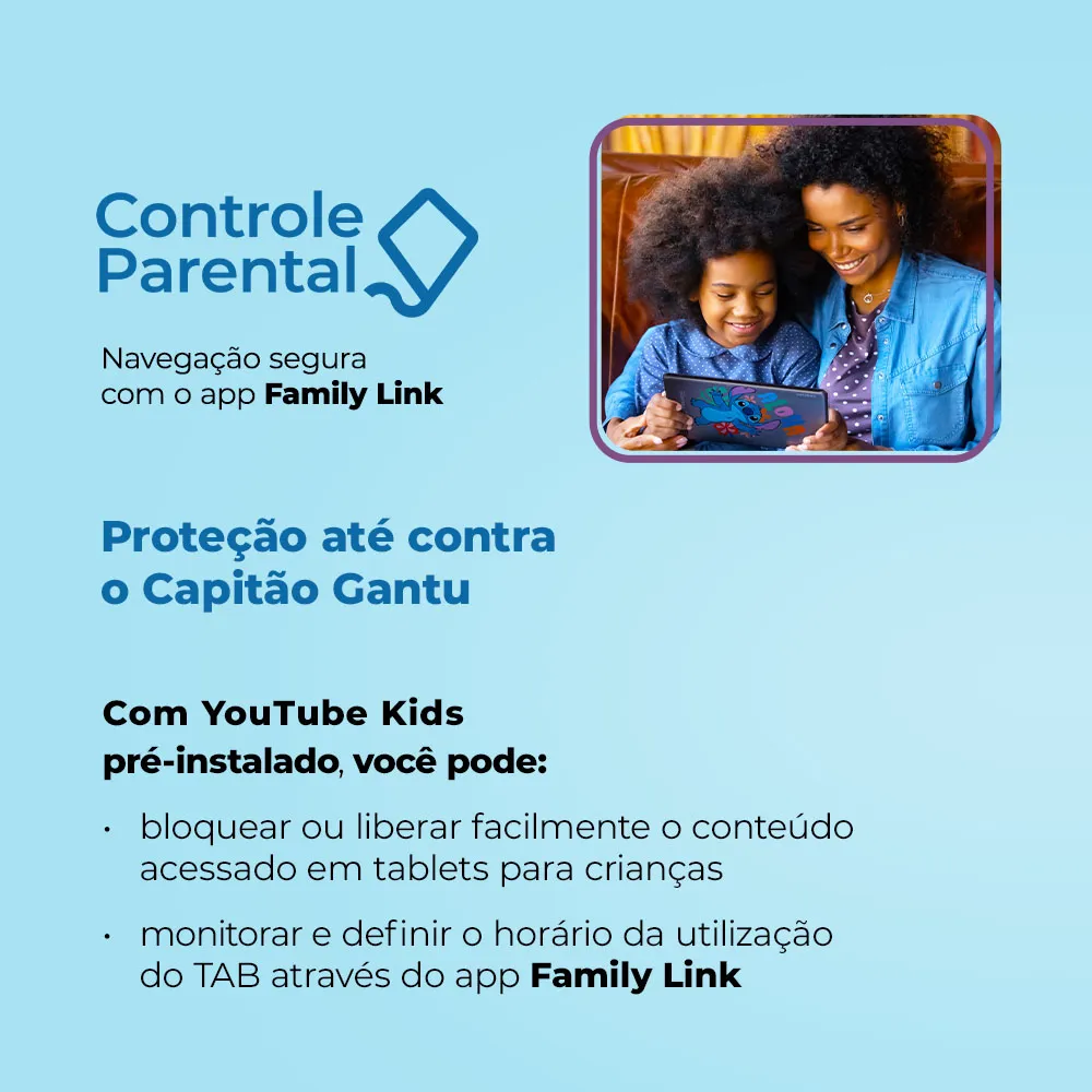 Tablet Infantil Stitch Positivo Vision Tab 7 - Processador Octa-Core 3GB RAM 64GB Armazenamento, Tela 7 IPS, Bateria 3100mAh, Android 14 GO, Wi-Fi - Inclui Capa de Proteção e Capa de Transporte