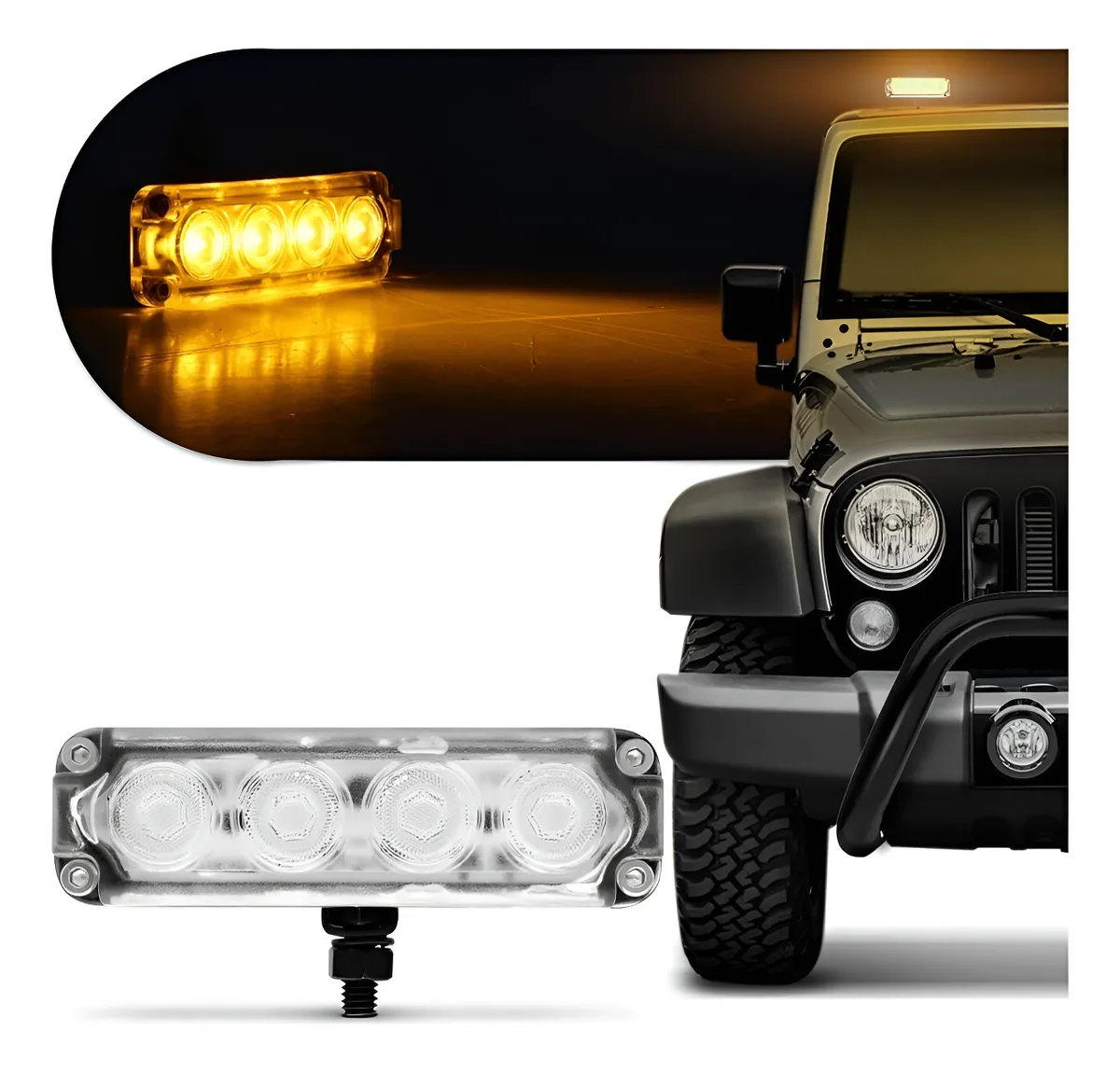 01 Farol  Strobo Power Led Aluminio 4w Amarelo Unitário