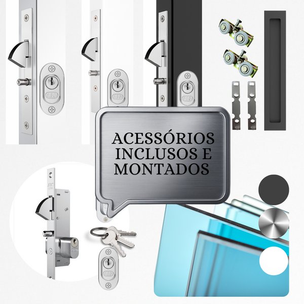 Porta Sacada De Aluminio Preto 2 Folhas Móveis Linha 25 Com Fechadura 2,10x1,50