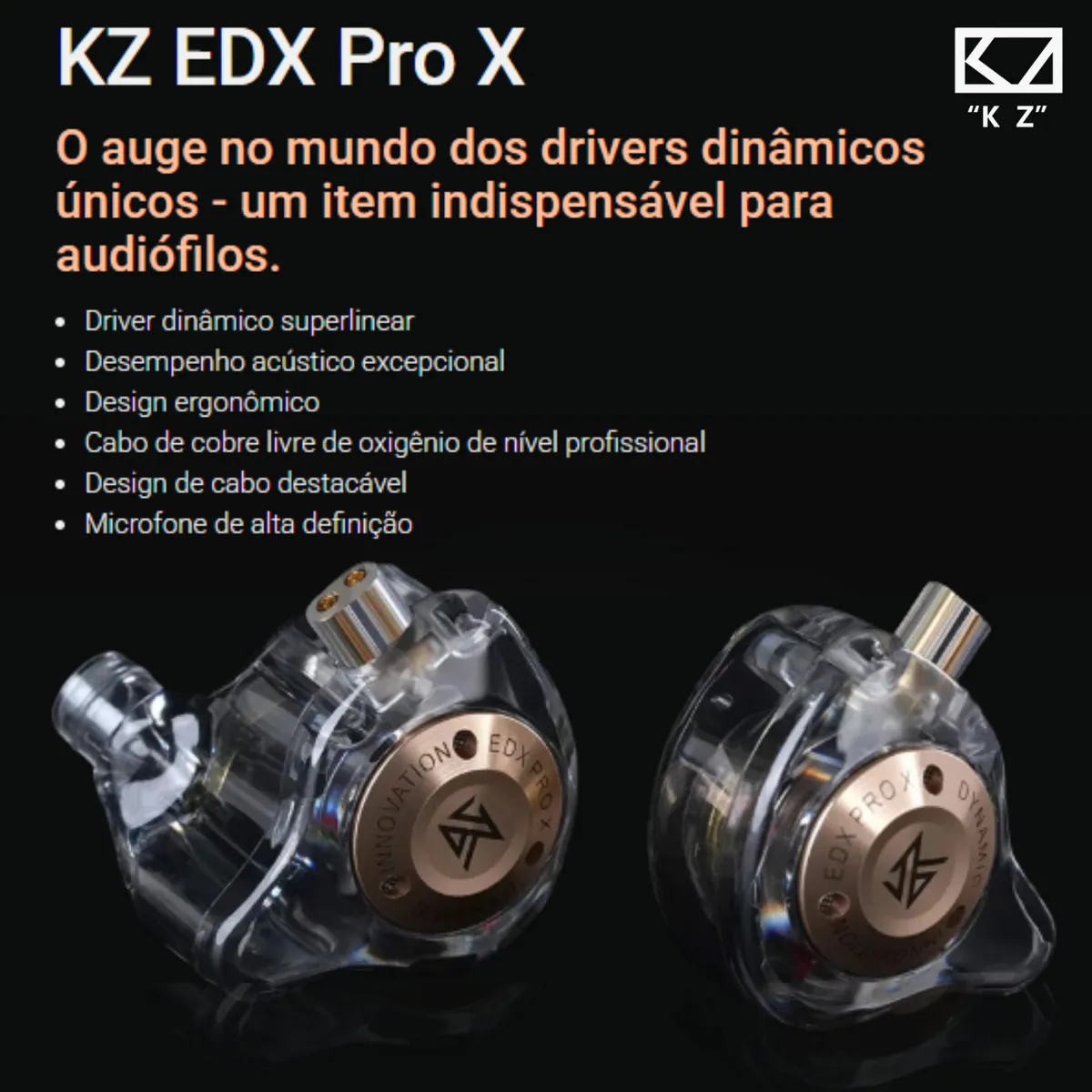 Fone De Ouvido Kz Edx Pro X Preto Com Microfone