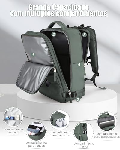 Mochila Viagem, Mochila Feminina Avião,40L Impermeável & Expansível,com Porta USB, Mochila Notebook Masculina Grande para Trabalho Casual Esportes Hiking Escolar Presente