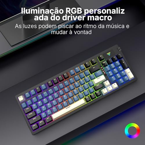 Hivento Teclado Mecânico, 2.4GHz/USB-C/BT5.0, Retroiluminação RGB,Teclado Sem Fio Hot-Swappable com Botões, Bateria 4000mAh, Teclas PBT, Interruptores Vermelhos