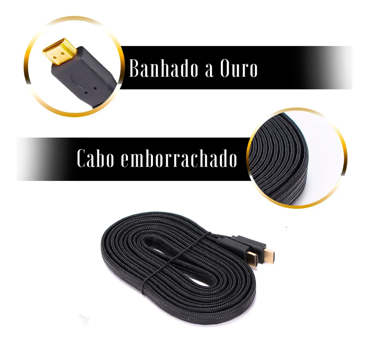 Cabo Hdmi 10 Metros 10m Flat Knup Ultra Hd 4k Nylon Ouro 24k