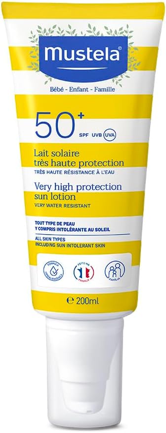 Mustela Protetor Solar 200ml FPS 50+ Filtro Solar Rosto e Corpo Para Bebês, Crianças e Adultos - Alta Proteção Solar com Fórmula Hipoalergênica para Todos os Tipos de Pele
