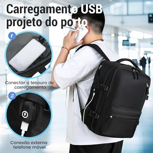 Mochila de Viagem Expansivel Grande Masculina Feminina,Mochila Avião Notebook Bolsa de Sapato,Executiva,Antifurto,Reforçada,USB,Impermeável,Escolar,Faculdade,Trabalho,Presente