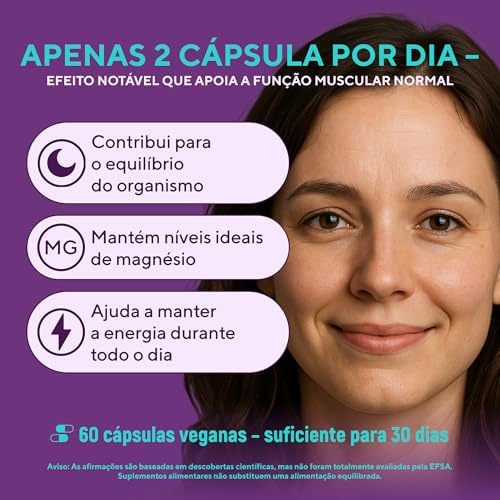 Magnésio Dimalato 1071 mg com Vitamina B6 – Suplemento de Magnésio Vegano | Sem Glúten e Sem OGM – 60 Cápsulas