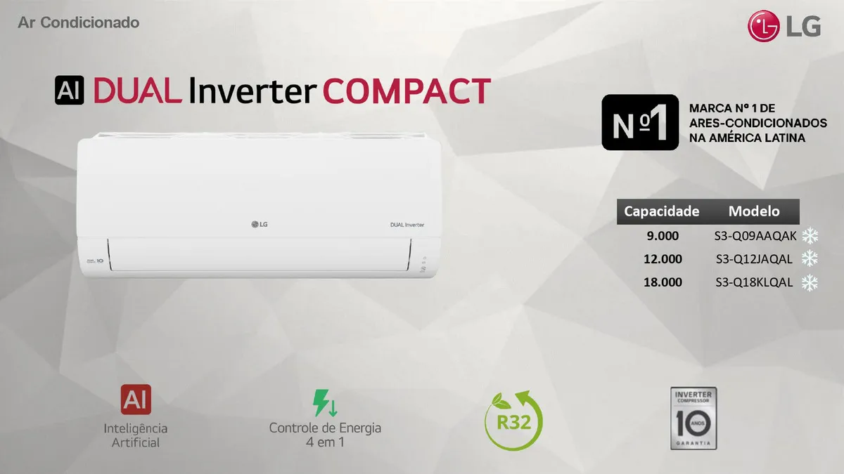 Ar Condicionado Dual Inverter LG Compact Ai 9000 Btus Frio