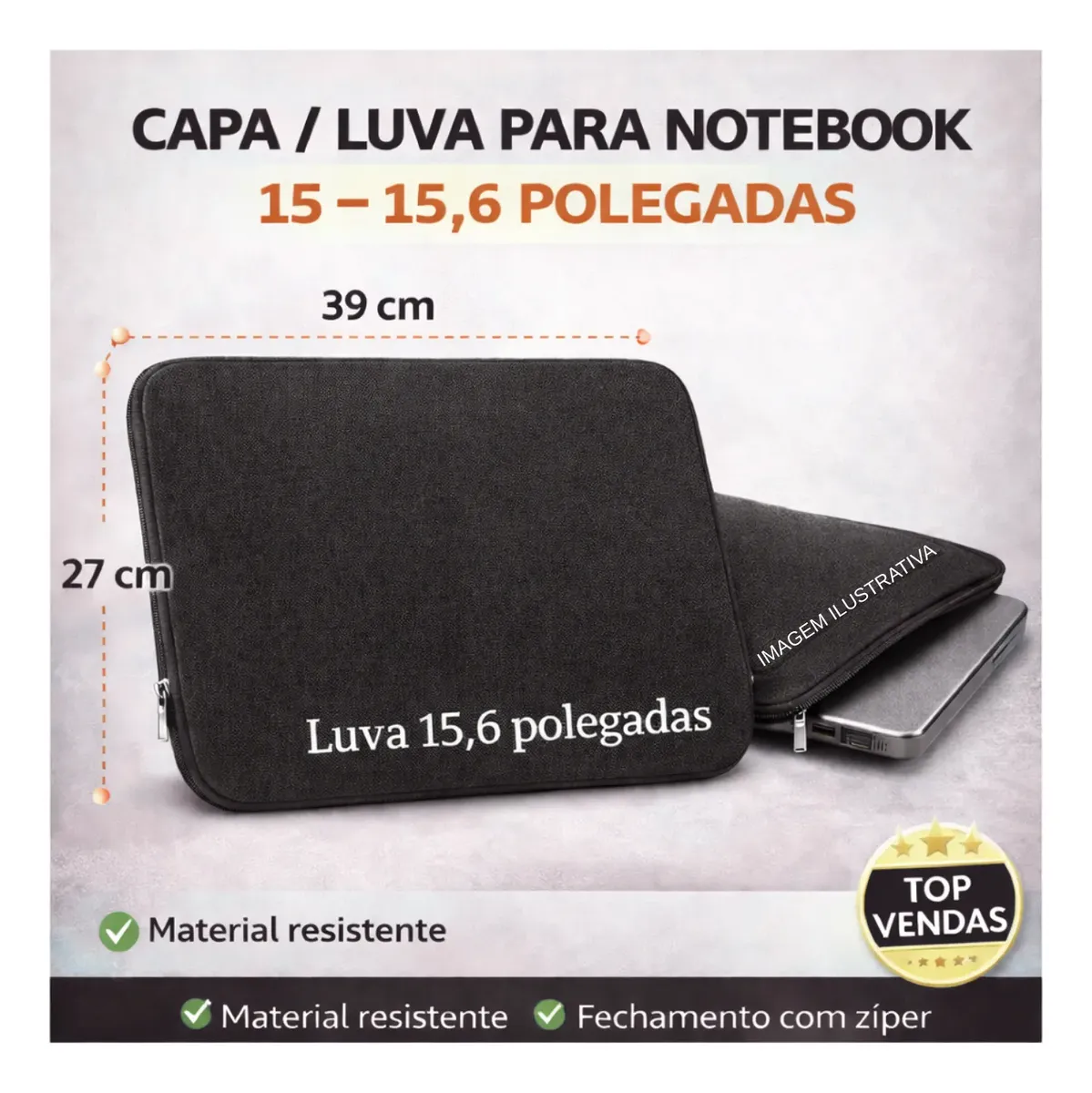 Case Luva Com Ziper Pàra Notebok De 15 15,6 Polegadas