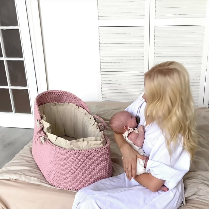 Cesto Moisés de Crochê para Bebê/ Berço Portátil para Sala
