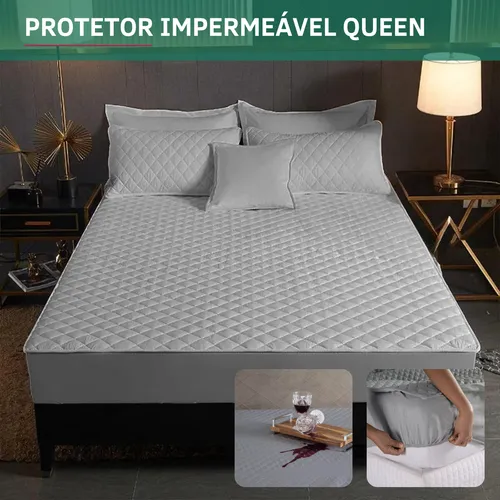 Protetor De Colchão Impermeável Antialérgico Queen Matelado Antiácaro Macio Silencioso E Não Esquenta Cinza