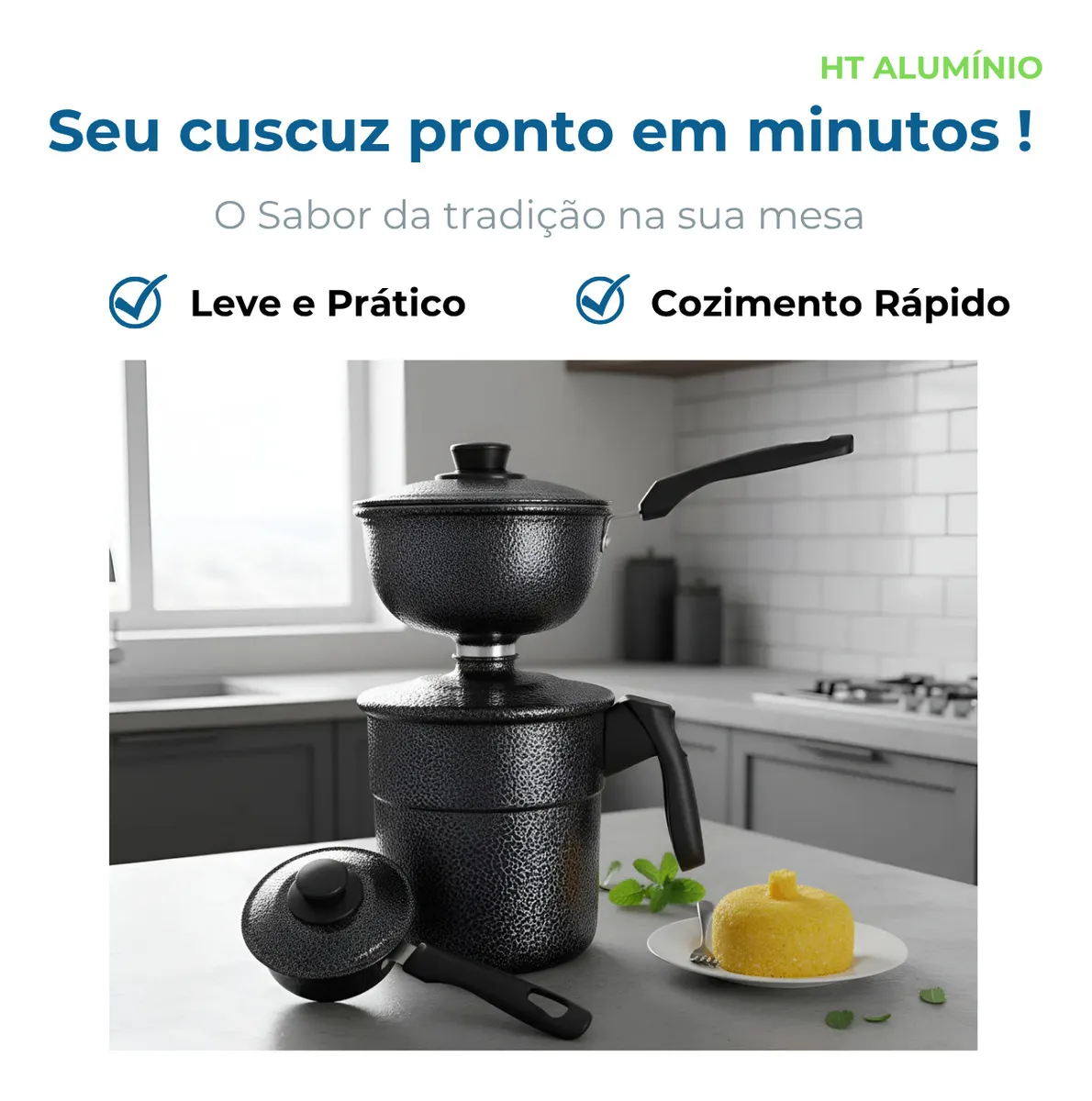 Cuscuzeira Individual Alumínio 1L Preta Compatível Fogão Convencional