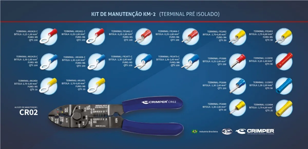 Km02 Terminais E Conectores Elétricos + Alicate Cr02-b
