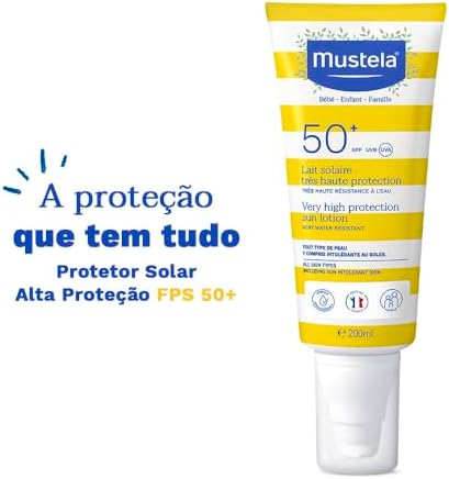 Mustela Protetor Solar 200ml FPS 50+ Filtro Solar Rosto e Corpo Para Bebês, Crianças e Adultos - Alta Proteção Solar com Fórmula Hipoalergênica para Todos os Tipos de Pele