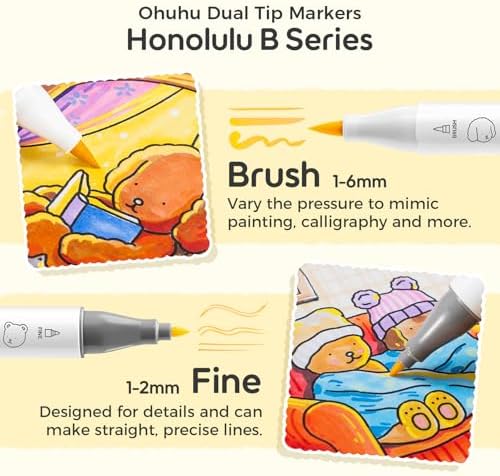Ohuhu Marcadores de álcool Boobie Goods: pincel e cinzel, conjunto de marcadores de álcool de 48 cores para artistas iniciantes, pontas duplas para livros de colorir, desenhar, esboçar, ilustrar