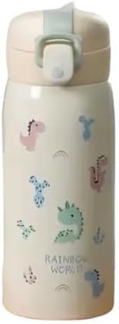 Garrafa Térmica Garrafinha Térmica Infantil Inox Canudo Trava 350 ml - Desenho dinossauro Coelho Carneiro Panda - TYDA (DINO VERDE CLARO)