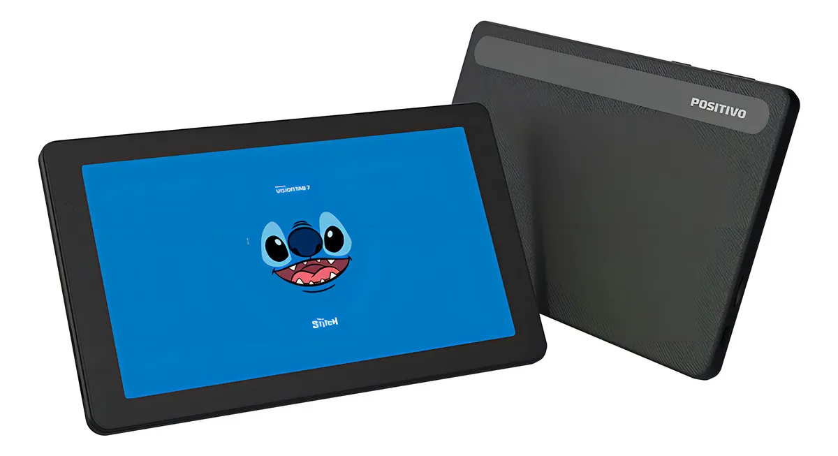 Tablet Infantil Stitch Positivo Vision Tab 7 - Processador Octa-Core 3GB RAM 64GB Armazenamento, Tela 7 IPS, Bateria 3100mAh, Android 14 GO, Wi-Fi - Inclui Capa de Proteção e Capa de Transporte