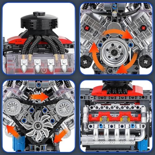 Blocos de Montar Construção Motor V8 - Modelo Funcional, Presente para Entusiastas de Engenharia Automotiva (14+)