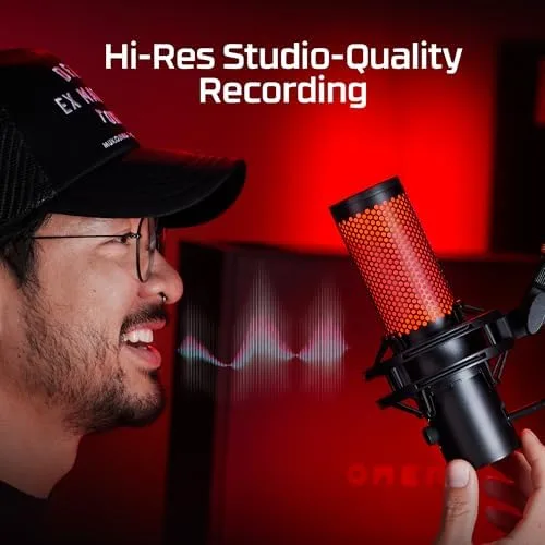 Microfone Condensador USB HyperX QuadCast 2 - Gravação em Alta Resolução para Streaming e Podcasts, com Controles Integrados, Suporte Antichoque Removível, 4 Padrões Polares, Preto (872V1AA)