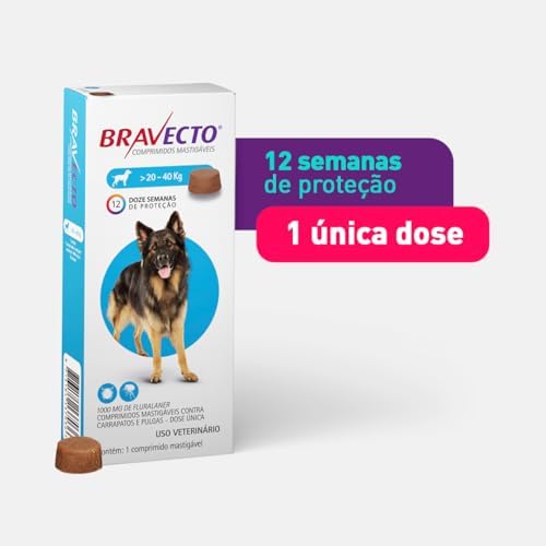 Bravecto® Cães 1000mg - Antipulgas e Carrapatos - Cães de 20 a 40kg - 1 Comp. Mastigável - MSD Saúde Animal