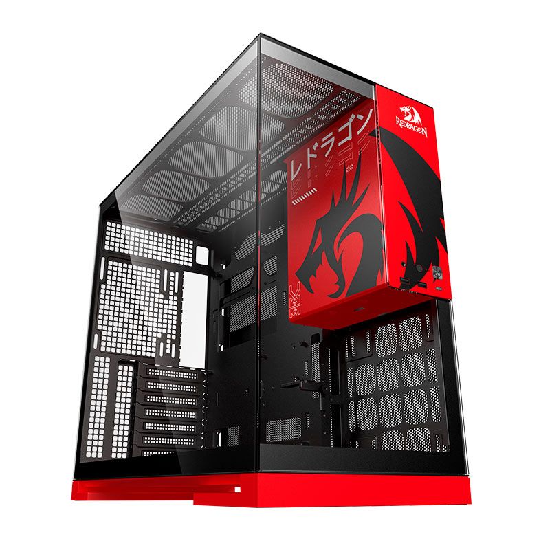 Gabinete Gamer Geometric Future Model 5 Redragon, Mid-Tower, Lateral de Vidro, Preto e Vermelho, GEO-M5-RD