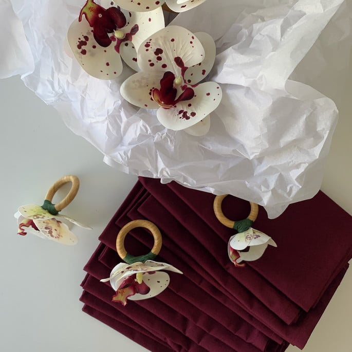 Kit 12 Argolas Guardanapos Orquídeas Branca