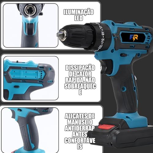 Furadeira e Parafusadeira 48V 1.3Ah Azul, Torque 35Nm, Kit Doméstico com 1 Bateria, Acessórios e Ponta Dupla, Maleta Inclusa